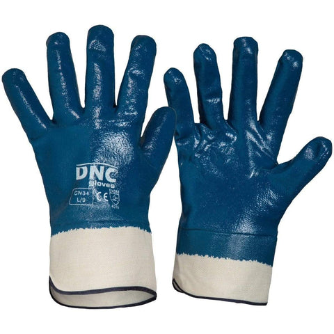 DNC Workwear PPE Blue/Nature / M/8 DNC WORKWEAR Blue Nitrile Full Dip with Canvas Cuff GN34