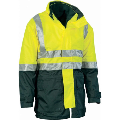 DNC Workwear Work Wear Yellow/Bottle Green / S DNC WORKWEAR 4-in-1 Hi-Vis Two-Tone Breathable Jacket with Vest and 3M Reflective Tape 3864