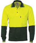 DNC Workwear Work Wear Yellow/Bottle Green / XS DNC WORKWEAR Cotton Back Hi-Vis Two-Tone Fluoro Long Sleeve Polo 3816