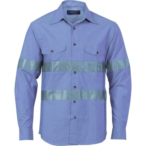 DNC Workwear Work Wear DNC WORKWEAR Cotton Long Sleeve Chambray Shirt with Generic Reflective Tape 3889