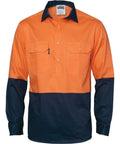 DNC Workwear Work Wear DNC WORKWEAR Hi-Vis 2 Tone Cool-Breeze Close Front Long Sleeve Cotton Shirt 3934