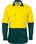 DNC Workwear Work Wear Yellow/Bottle Green / XS DNC WORKWEAR Hi-Vis 2 Tone Cool-Breeze Long Sleeve Cotton Shirt 3840