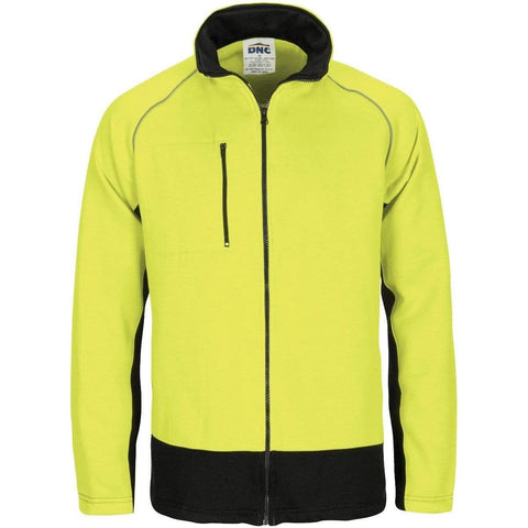 DNC Workwear Work Wear Yellow/Navy / 6XL DNC WORKWEAR Hi-Vis 2 Tone Full Zip Fleecy Sweatshirt with Two Side Zipped Pockets 3725