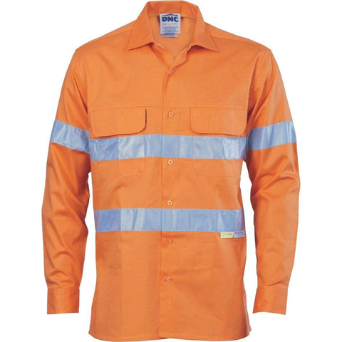 DNC Workwear Work Wear Orange / XS DNC WORKWEAR Hi-Vis 3 Way Cool-Breeze Long Sleeve Cotton Shirt with 3M Reflective Tape 3947