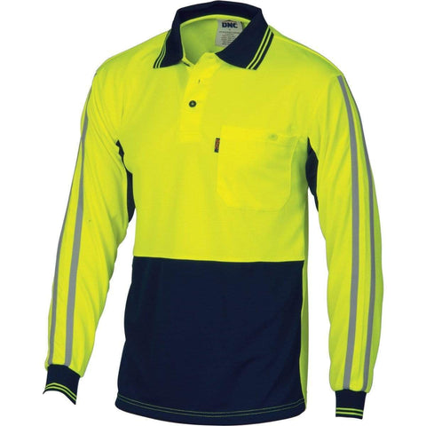DNC Workwear Work Wear Yellow/Navy / 5XL DNC WORKWEAR Hi-Vis Cool-Breathe Long Sleeve Stripe Polo 3756
