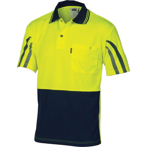 DNC Workwear Work Wear Yellow/Navy / 2XL DNC WORKWEAR Hi-Vis Cool-Breathe Printed Short Sleeve Stripe Polo 3752
