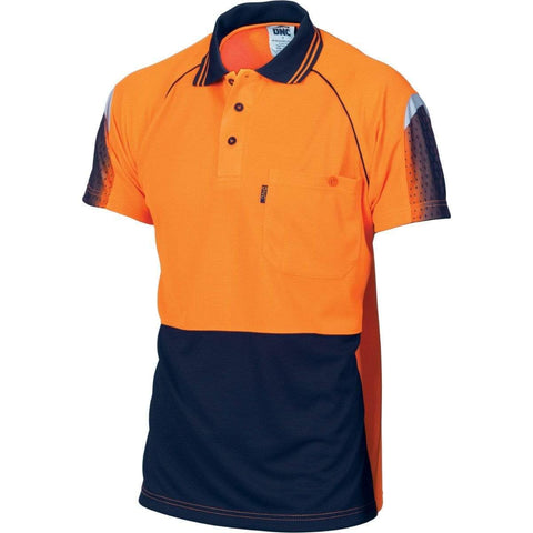 DNC Workwear Work Wear Orange/Navy / XS DNC WORKWEAR Hi-Vis Cool-Breathe Sublimated Piping Short Sleeve Polo 3751