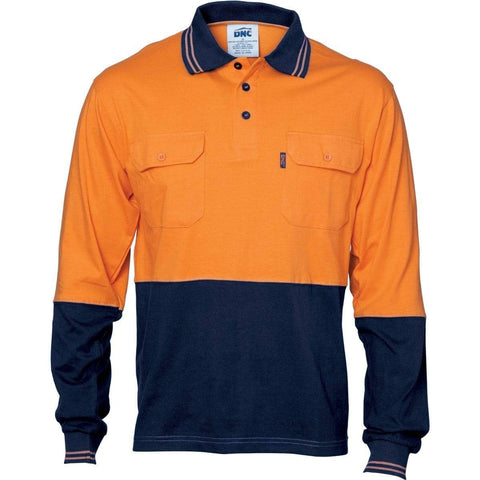 DNC Workwear Work Wear DNC WORKWEAR Hi-Vis Cool-Breeze 2-Tone Cotton Jersey Long Sleeve Polo Shirt with Twin Chest Pocket 3944
