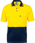 DNC Workwear Work Wear Yellow/Navy / XS DNC WORKWEAR Hi-Vis Cool-Breeze 2-Tone Cotton Jersey Short Sleeve Polo Shirt with Twin Chest Pocket 3943