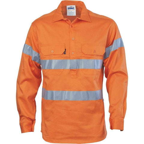 DNC Workwear Work Wear DNC WORKWEAR Hi-Vis Cool-Breeze Close Front Cotton Shirt with Generic Reflective Tape 3945