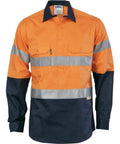 DNC Workwear Work Wear Orange/Navy / S DNC WORKWEAR Hi-Vis Cool-Breeze Close Front Long Sleeve Cotton Shirt with 3M Reflective Tape 3949