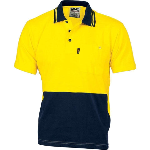 DNC Workwear Work Wear Yellow/Navy / 6XL DNC WORKWEAR Hi-Vis Cool-Breeze Cotton Jersey Short Sleeve Polo Shirt with Underarm Cotton Mesh 3845