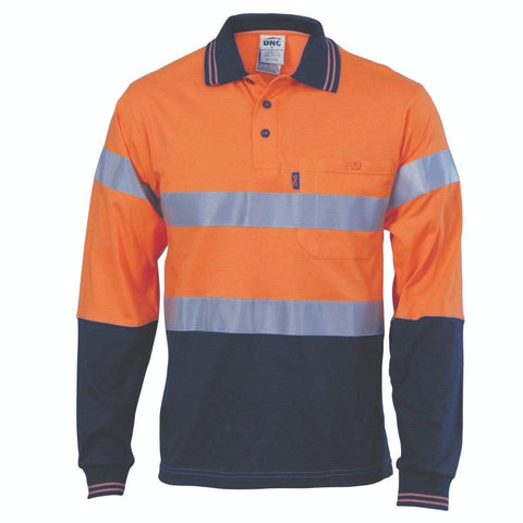 DNC Workwear Work Wear DNC WORKWEAR Hi-Vis Cool-Breeze Cotton Long Sleeve Jersey Polo with CSR Reflective Tape 3916
