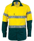 DNC Workwear Work Wear Yellow/Bottle Green / L DNC WORKWEAR Hi-Vis Cool-Breeze Long Sleeve Cotton Shirt with 3M 8910 R/Tape 3886