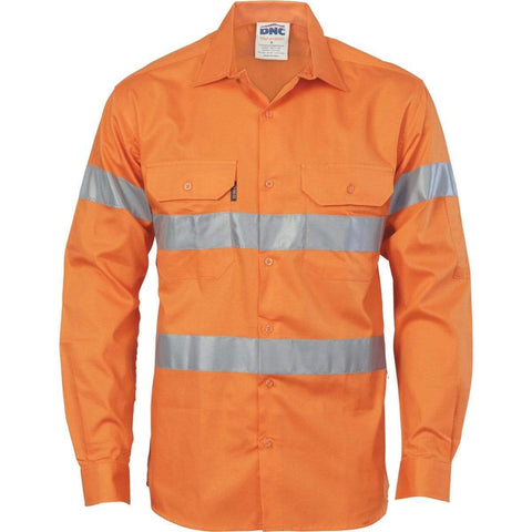 DNC Workwear Work Wear Orange / XS DNC WORKWEAR Hi-Vis Cool-Breeze Long Sleeve Cotton Shirt with Generic Reflective Tape 3967
