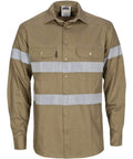 DNC Workwear Work Wear Khaki / XS DNC WORKWEAR Hi-Vis Cool-Breeze Long Sleeve Cotton Shirt with Generic Reflective Tape 3967
