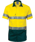 DNC Workwear Work Wear Yellow/Bottle Green / 5XL DNC WORKWEAR Hi-Vis Cool-Breeze Short Sleeve Cotton Shirt with 3M 8906 Reflective Tape 3887