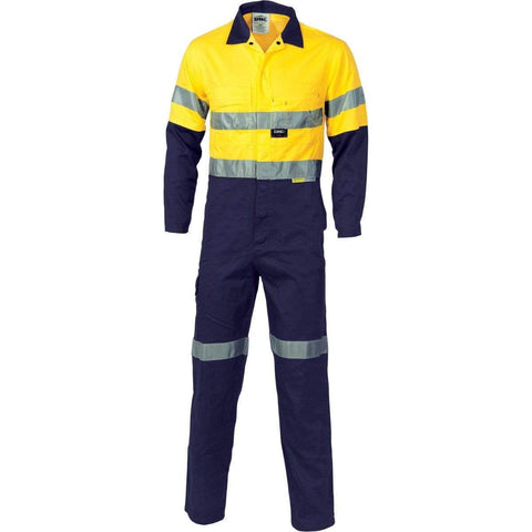 DNC Workwear Work Wear Yellow/Navy / 82R DNC WORKWEAR Hi-Vis Cool-Breeze Two-Tone Lightweight Cotton Coverall with 3M Reflective Tape 3955