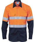 DNC Workwear Work Wear Orange/Navy / XS DNC WORKWEAR Hi-Vis Cool-Breeze Vertical Vented Long Sleeve Cotton Shirt with Generic Reflective Tape 3984