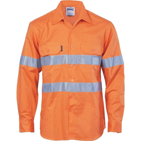 DNC Workwear Work Wear Orange / XS DNC WORKWEAR Hi-Vis Cool-Breeze Vertical Vented Long Sleeve Cotton Shirt with Generic Reflective Tape 3985
