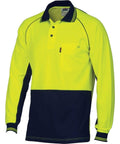 DNC Workwear Work Wear Yellow/Navy / 2XL DNC WORKWEAR Hi-Vis Cotton Backed Cool-Breeze Contrast Long Sleeve Polo 3720