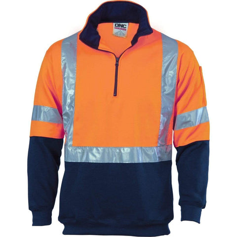 DNC Workwear Work Wear Orange/Navy / S DNC WORKWEAR Hi-Vis Cross Back D/N Two Tone 1/2 Zip Fleecy Sweatshirt 3929