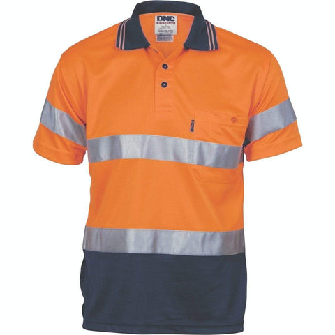 DNC Workwear Work Wear Orange/Navy / XS DNC WORKWEAR Hi-Vis D/D Cool Breathe Short Sleeve Polo Shirt with CSR R/Tape 3715