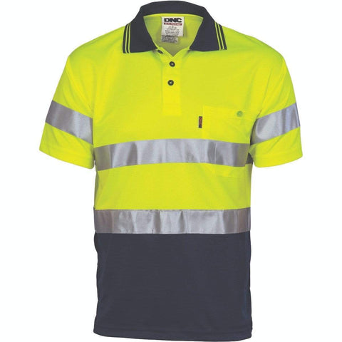 DNC Workwear Work Wear Yellow/Navy / XS DNC WORKWEAR Hi-Vis D/D Cool Breathe Short Sleeve Polo Shirt with CSR R/Tape 3715