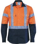 DNC Workwear Work Wear DNC WORKWEAR Hi-Vis D/N 2 Tone Long Sleeve Drill Shirt with H Pattern Generic R/ Tape 3983