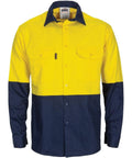DNC Workwear Work Wear Yellow/Navy / XS DNC WORKWEAR Hi-Vis L/W Cool-Breeze T2 Vertical Vented Long Sleeve Cotton Shirt with Gusset Sleeves  3733