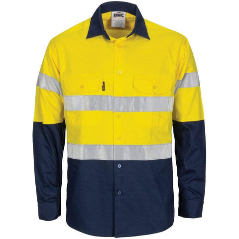 DNC Workwear Work Wear DNC WORKWEAR Hi-Vis Lightweight Cool-Breeze T2 Vertical Vented Cotton Shirt with Long Gusset Sleeves and Generic Tape 3784