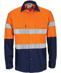DNC Workwear Work Wear Orange/Navy / XS DNC WORKWEAR Hi-Vis Lightweight Cool-Breeze T2 Vertical Vented Cotton Shirt with Long Gusset Sleeves and Generic Tape 3784