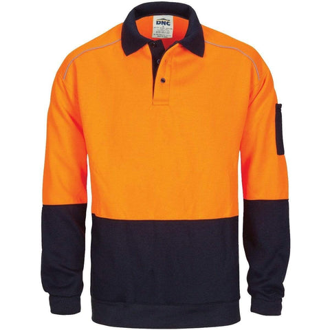 DNC Workwear Work Wear Orange/Navy / XS DNC WORKWEAR Hi-Vis Rugby Top Windcheater with Two Side Zipped Pockets 3727