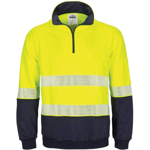 DNC Workwear Work Wear Yellow/Navy / XS DNC WORKWEAR Hi-Vis Segment Taped 1/2 Zip Fleecy Windcheater 3529