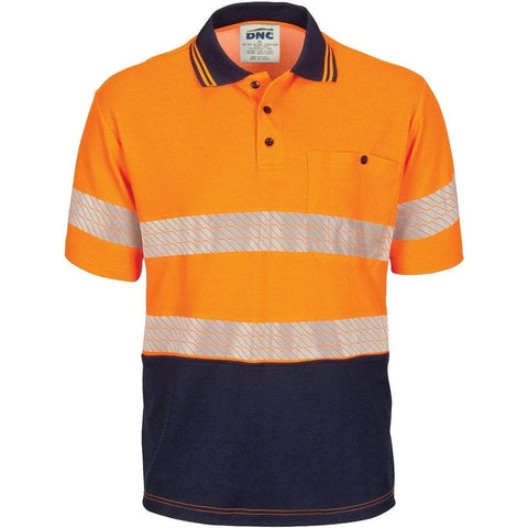 DNC Workwear Work Wear Orange/Navy / XS DNC WORKWEAR Hi-Vis Segment Taped Cotton Backed Short Sleeve Polo 3517