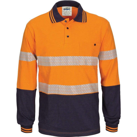 DNC Workwear Work Wear DNC WORKWEAR Hi-Vis Segment Taped Long Sleeve Cotton Jersey Polo 3516