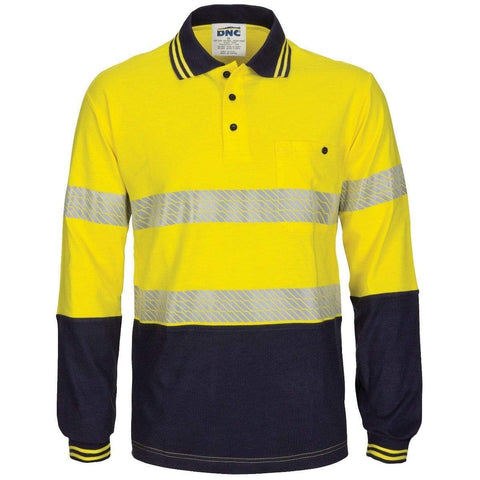 DNC Workwear Work Wear Yellow/Navy / XS DNC WORKWEAR Hi-Vis Segment Taped Long Sleeve Cotton Jersey Polo 3516
