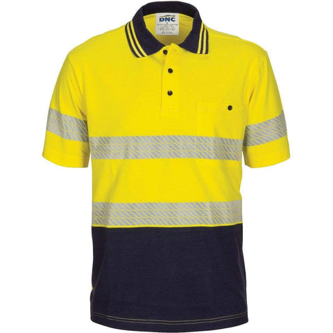 DNC Workwear Work Wear Yellow/Navy / XS DNC WORKWEAR Hi-Vis Segment Taped Short Sleeve Cotton Jersey Polo 3515