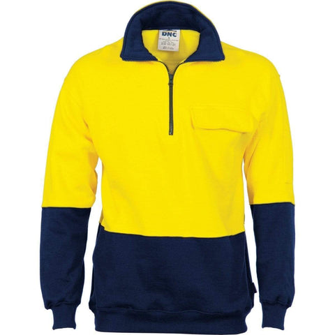 DNC Workwear Work Wear Yellow/Navy / XS DNC WORKWEAR Hi-Vis Two-Tone 1/2 Zip Cotton Fleecy Windcheater 3923