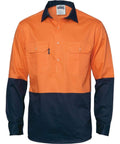 DNC Workwear Work Wear DNC WORKWEAR Hi-Vis Two-Tone Close Front Cotton Drill Long Sleeve Shirt - Gusset Sleeve 3834