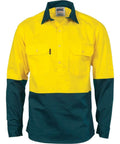 DNC Workwear Work Wear Yellow/Bottle Green / 4XL DNC WORKWEAR Hi-Vis Two-Tone Close Front Cotton Drill Long Sleeve Shirt - Gusset Sleeve 3834
