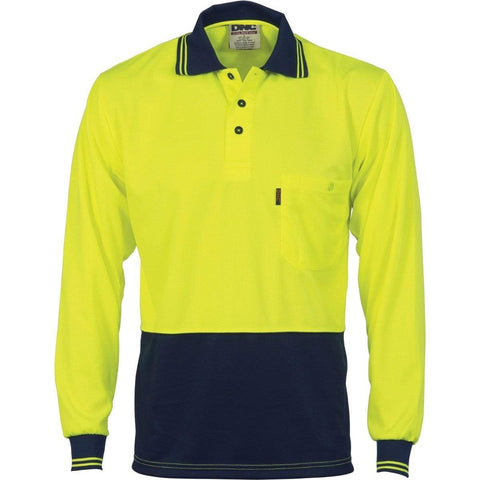 DNC Workwear Work Wear Yellow/Navy / XS DNC WORKWEAR Hi-Vis Two Tone Cool Breathe Long Sleeve Polo Shirt 3813