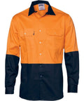 DNC Workwear Work Wear Orange/Navy / XS DNC WORKWEAR Hi-Vis Two-Tone Cotton Drill Long Sleeve Shirt 3832
