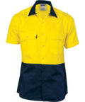 DNC Workwear Work Wear Yellow/Navy / 5XL DNC WORKWEAR Hi-Vis Two Tone Cotton Drill Vented Short Sleeve Shirt 3980