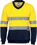 DNC Workwear Work Wear Yellow/Navy / 5XL DNC WORKWEAR Hi-Vis Two-Tone Cotton Fleecy V-Neck Sweatshirt with 3M R/Tape 3924