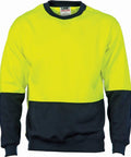 DNC Workwear Work Wear Yellow/Navy / XS DNC WORKWEAR Hi-Vis Two-Tone Fleecy Crew-Neck Sweatshirt (Sloppy Joe) 3821