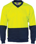 DNC Workwear Work Wear Yellow/Navy / XS DNC WORKWEAR Hi-Vis Two-Tone Fleecy V-Neck Sweatshirt (Sloppy Joe) 3822