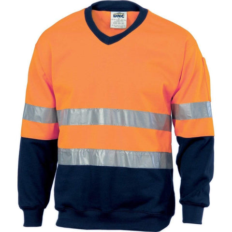 DNC Workwear Work Wear DNC WORKWEAR Hi-Vis Two-Tone V-Neck Sweatshirt (Sloppy Joe) With Generic R/Tape 3921