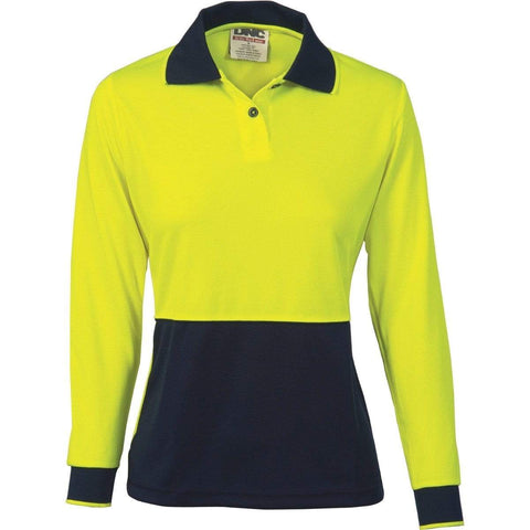 DNC Workwear Work Wear DNC WORKWEAR Ladies Hi-Vis Two-Tone Long Sleeve Polo Shirt 3898