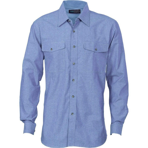 DNC Workwear Work Wear Chambray / S DNC WORKWEAR Men’s Cotton Chambray Long Sleeve Twin Flap Pocket Shirt 4104